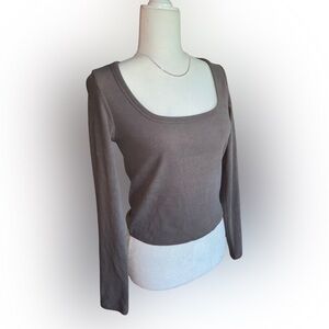 Wild Fable Gray Ribbed Basic Scoop Neck Long Sleeve NWT Sizes XXS, S, and XL